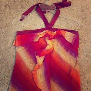 Strapless silky, ribbon tie halter top